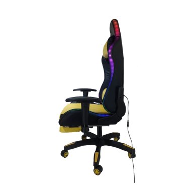 SILLA GAMER IMUEBLES AMARILLO RECLINA 180° REPOSAPIÉS Y LUCES RGB - 4