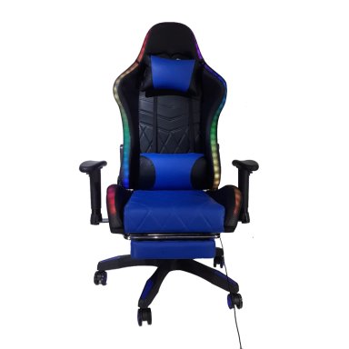 SILLA GAMER TEMEL AZUL RECLINA 180° REPOSAPIÉS Y LUCES RGB - 2