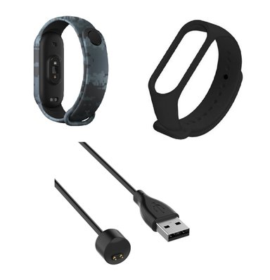 CORREA SILICONA CON CAMUFLADA Y CORREA NEGRA + CARGADOR XIAOMI MI BAND 5, 6