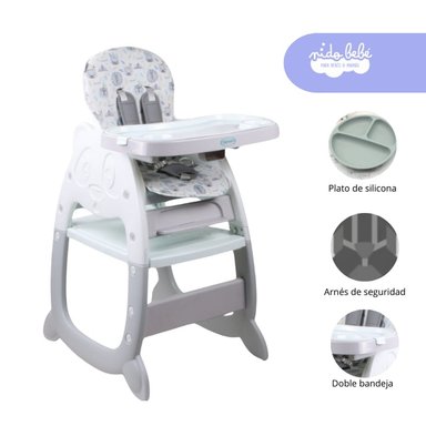 SILLA COMER GATO CARPETA DE BEBÉ PLOMO