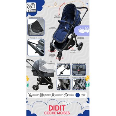 COCHE CUNA DIDIT AZUL MOISÉS DE LUJO