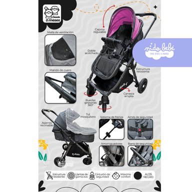 COCHE CUNA DIDIT ROSADO MOISÉS DE LUJO