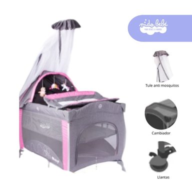 CUNA CORRAL EBABY LUNA METAL ROSADO