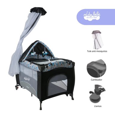 CUNA CORRAL EBABY LUNA METAL AZUL CORRAL MECEDORA MARINA PREMIUM