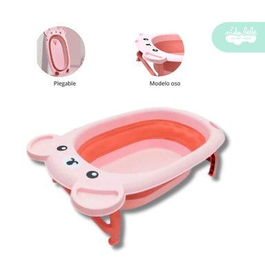 BAÑERA OSO ROSADO PLEGABLE BEBE OSITO