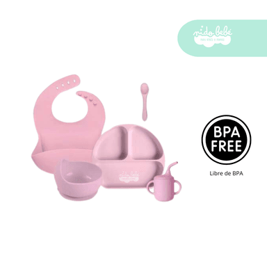 SET ALIMENTACIÓN BEBÉ 5 PIEZAS VASITO ROSITA ROSADO