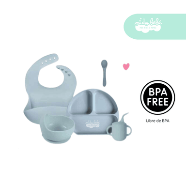 SET ALIMENTACIÓN BEBÉ 5 PIEZAS VASITO PLOMO GRIS CLARO