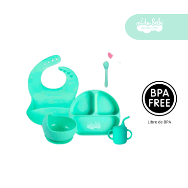 SET ALIMENTACIÓN BEBÉ 5 PIEZAS VASITO VERDE LIGTH MANZANA