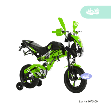 BICICLETA VERDE ARO 16 NIÑO MOTO GREEN
