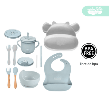 SET ALIMENTACIÓN BEBÉ VACCA 13 PIEZAS GRIS