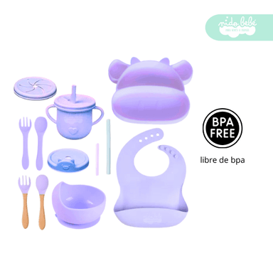 SET ALIMENTACIÓN BEBÉ VACCA 13 PIEZAS MORADO
