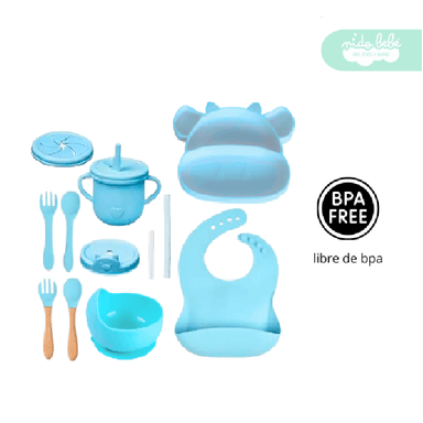 SET ALIMENTACIÓN BEBÉ VACCA 13 PIEZAS CELESTE