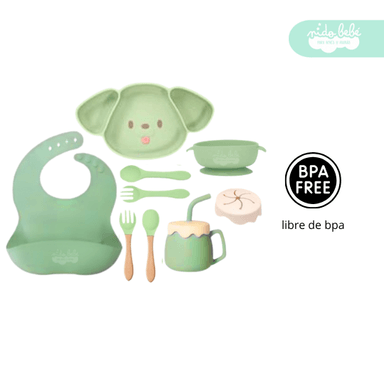 SET ALIMENTACIÓN BEBÉ PERRITO 10 PIEZAS VERDE