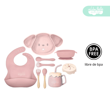 SET ALIMENTACIÓN BEBÉ PERRITO 10 PIEZAS ROSADO