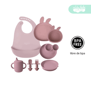 SET ALIMENTACIÓN BEBÉ CONEJITO PREMIUM ROSA ROSADO