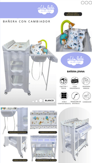 BAÑERA CON CAMBIADOR DE BEBÉ MODELO JENNA BLANCA