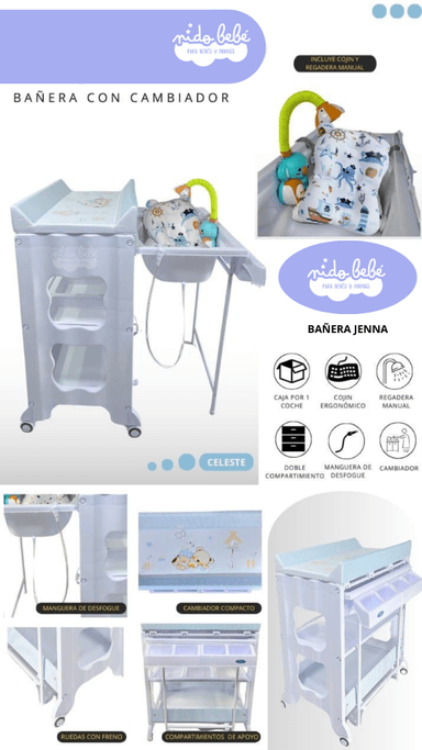 BAÑERA CON CAMBIADOR DE BEBÉ MODELO JENNA CELESTE