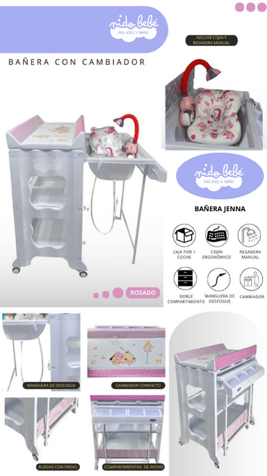BAÑERA CON CAMBIADOR DE BEBÉ MODELO JENNA ROSADO
