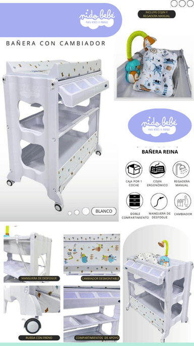 BAÑERA CON CAMBIADOR DE BEBÉ MODELO REINA BLANCO