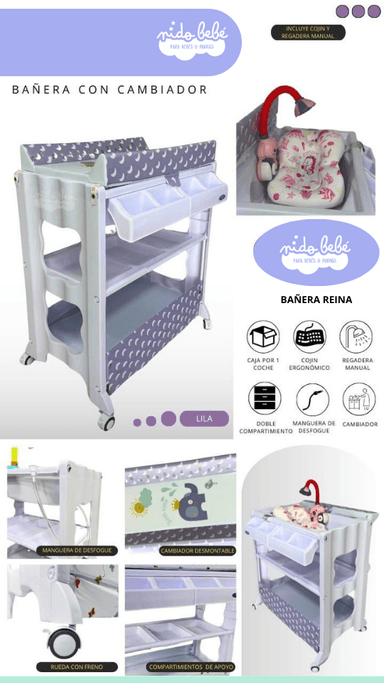 BAÑERA CON CAMBIADOR DE BEBÉ MODELO REINA LILA