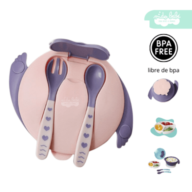 SET DE ALIMENTACIÓN PLATO CON TAPA PORTABLE DE BEBÉ