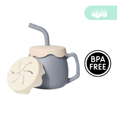 VASO DE SILICONA DE BEBE ANTIDERRAME CON AZA PLOMO