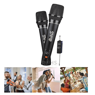 KIT DE 2 MICRÓFONOS KARAOKE INALÁMBRICOS RECARGABLES BAIHUO, MODELO MY-7240 - 2