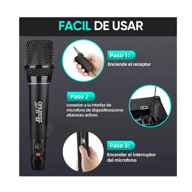 KIT DE 2 MICRÓFONOS KARAOKE INALÁMBRICOS RECARGABLES BAIHUO, MODELO MY-7240 - 4