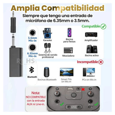 KIT DE 2 MICRÓFONOS KARAOKE INALÁMBRICOS RECARGABLES BAIHUO, MODELO MY-7240 - 5