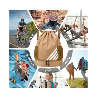 MOCHILA DEPORTIVA MULTIFUNCIONAL UNISEX COLOR DORADO/BEIGE - 2