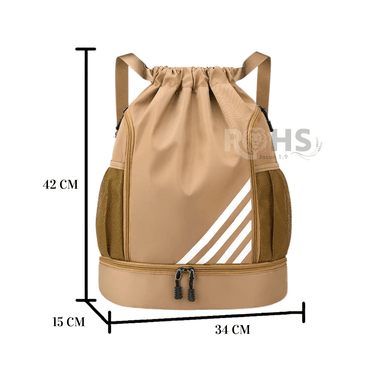 MOCHILA BACKPACK DEPORTIVA MULTIFUNCIONAL CON COMPARTIMENTOS  COLOR DORADO UNISEX - 4
