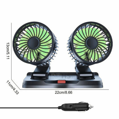 VENTILADOR DOBLE PARA AUTO CON CONECTOR 12V Y BASE AJUSTABLE - 7