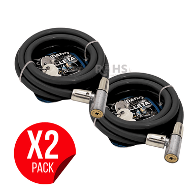 PACK X2 CANDADOS PARA BICICLETA NEGRO 150 CM CABLE DE SEGURIDAD CON LLAVE ANTIRROBO - 1
