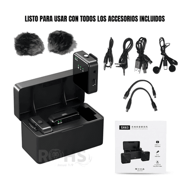 PACK 2 MICRÓFONOS SOLAPERO INALÁMBRICO DUAL 4 EN 1 SX63 CON CANCELACIÓN DE RUIDO ALTA SENSIBILIDAD - 7