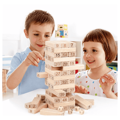 JUEGO DE BLOQUES TIPO JENGA DE MADERA NUMERADO 54 PIEZAS CON DADOS EDUCATIVO - 1