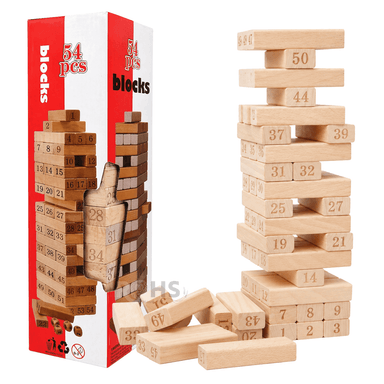 JUEGO DE BLOQUES TIPO JENGA DE MADERA NUMERADO 54 PIEZAS CON DADOS EDUCATIVO - 8