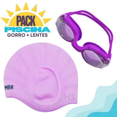 SET DE NATACIÓN CON GORRO Y LENTES AJUSTABLES MORADO - 1