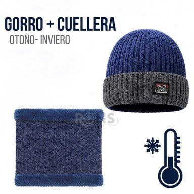 CUELLERA + GORRO AZUL DE TELA Y TEJIDO SUAVE - 1