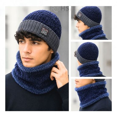 CUELLERA + GORRO AZUL DE TELA Y TEJIDO SUAVE - 4