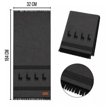 CHALINA REVERSIBLE NEGRO Y GRIS OSCURO CON DISEÑO DE LLAMAS TELA SUAVE 184 X 32 CM - 2