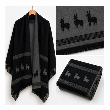 CHALINA REVERSIBLE NEGRO Y GRIS OSCURO CON DISEÑO DE LLAMAS TELA SUAVE 184 X 32 CM - 4