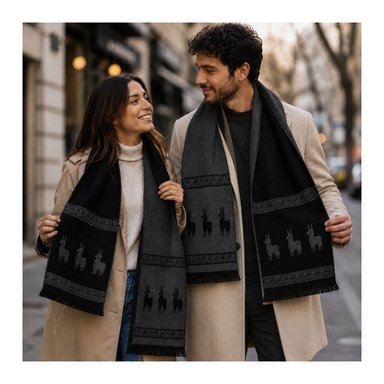 CHALINA REVERSIBLE NEGRO Y GRIS OSCURO CON DISEÑO DE LLAMAS TELA SUAVE 184 X 32 CM - 7