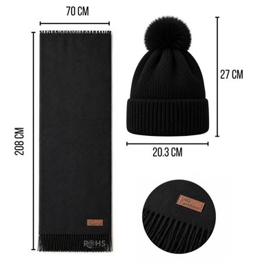 CHALINA NEGRA + GORRO CON POMPÓN DE TELA SUAVE - 3