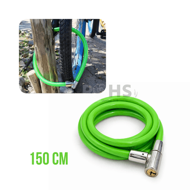 PACK X2 CANDADOS PARA BICICLETA VERDE TIPO CABLE 150 CM CON LLAVE SEGURIDAD ANTIRROBO - 2