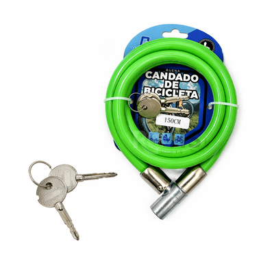 PACK X2 CANDADOS PARA BICICLETA VERDE TIPO CABLE 150 CM CON LLAVE SEGURIDAD ANTIRROBO - 3