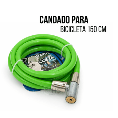 CANDADO PARA BICICLETA VERDE TIPO CABLE 150 CM CON LLAVE SEGURIDAD ANTIRROBO - 1