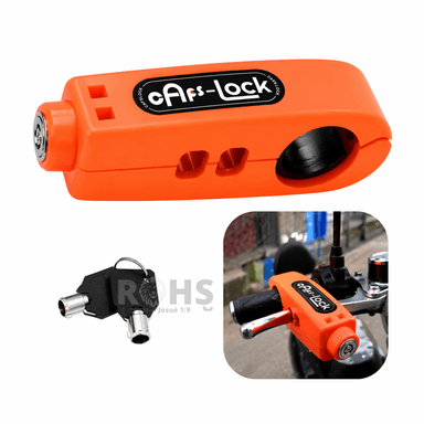 CANDADO ANTIRROBO PARA ACELERADOR DE MOTO NARANJA - 1