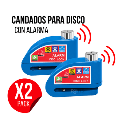 PACK X2 CANDADOS PARA DISCO DE MOTO CON ALARMA 110DB ANTIRROBO AZUL - 1