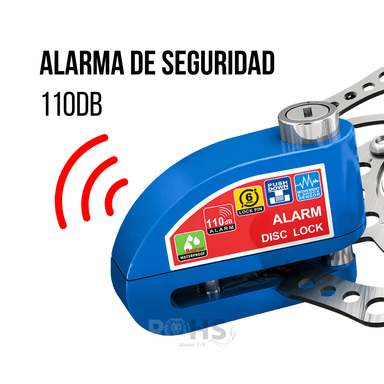 PACK X2 CANDADOS PARA DISCO DE MOTO CON ALARMA 110DB ANTIRROBO AZUL - 5