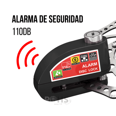 CANDADO PARA DISCO DE MOTO CON ALARMA 110DB ANTIRROBO NEGRO RESISTENTE AL AGUA - 1